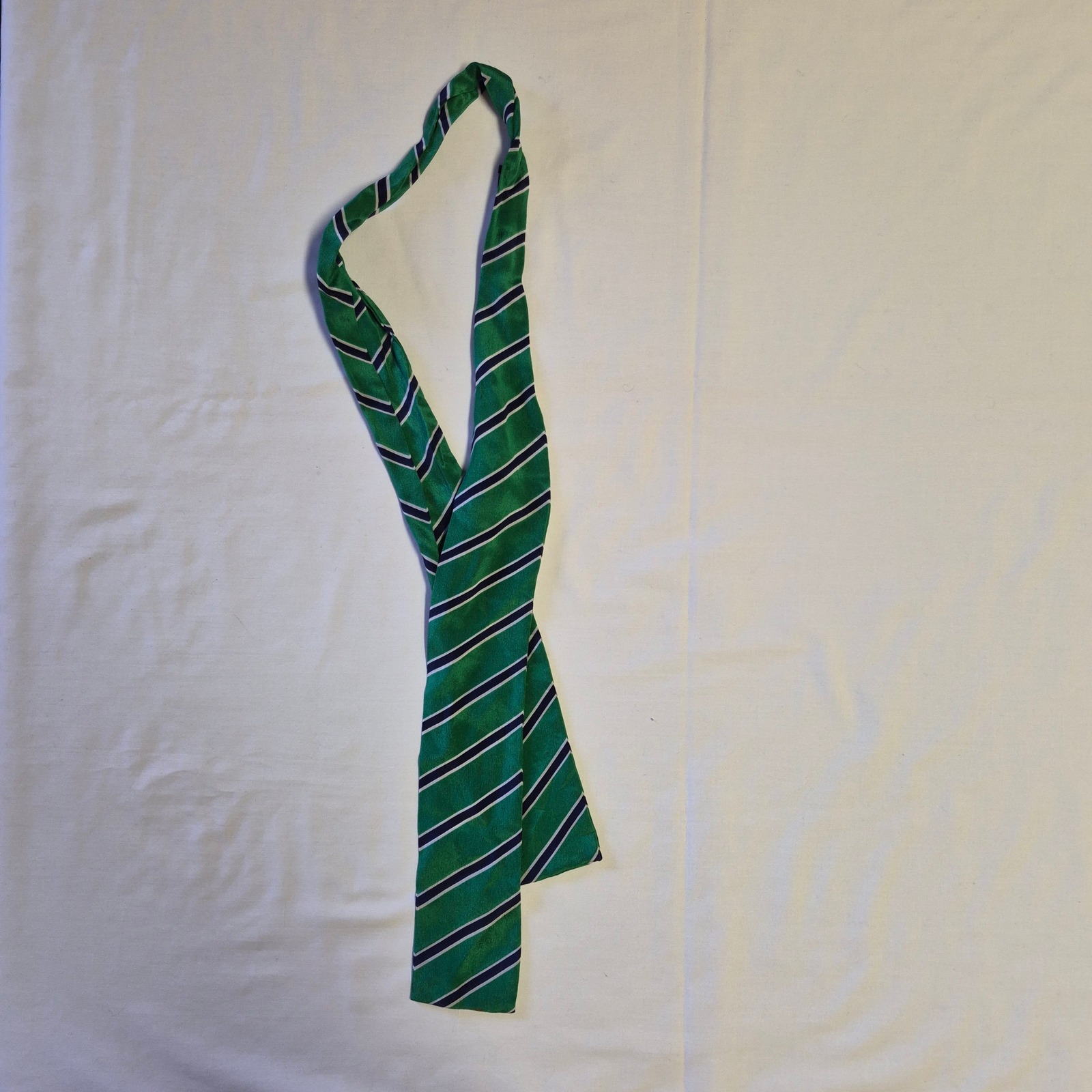 Vicky Davis Men Silk Necktie Green Navy Blue White Diagonal Stripe Made In Japan